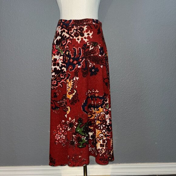 ANTHROPOLOGIE ANTHRO AKEMI + KIN Narberth Midi Skirt Red & Navy Floral - EUC - S - Picture 1 of 11